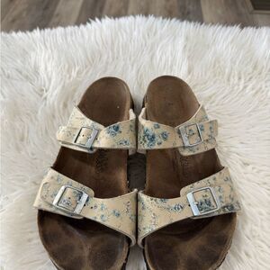 Floral Buckle Sandals - Cream and Blue Size 39